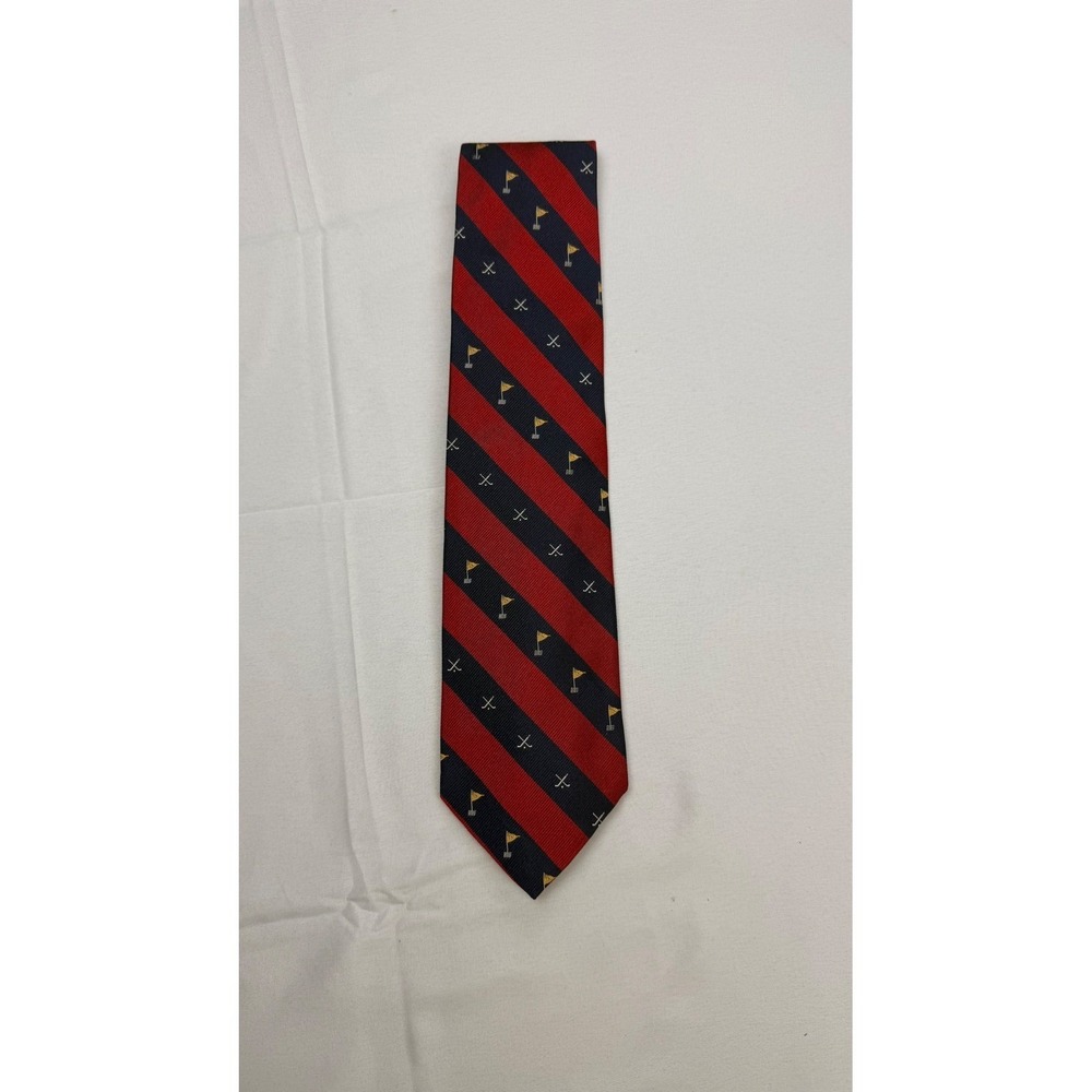 J.Crew Necktie Mens One Size Red Navy Excellent Golf Flag Silk Repp Stripe Tie‎